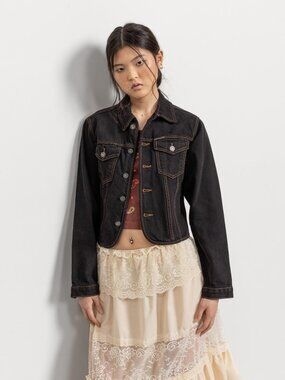 Calvin Klein Vintage Denim Jacket – Cropped Black Jean Jacket (Size XS/S)